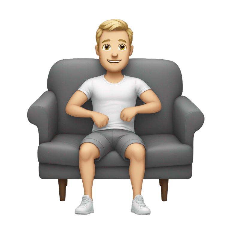 genmoji：白人男子穿着灰色短裤坐在沙发上