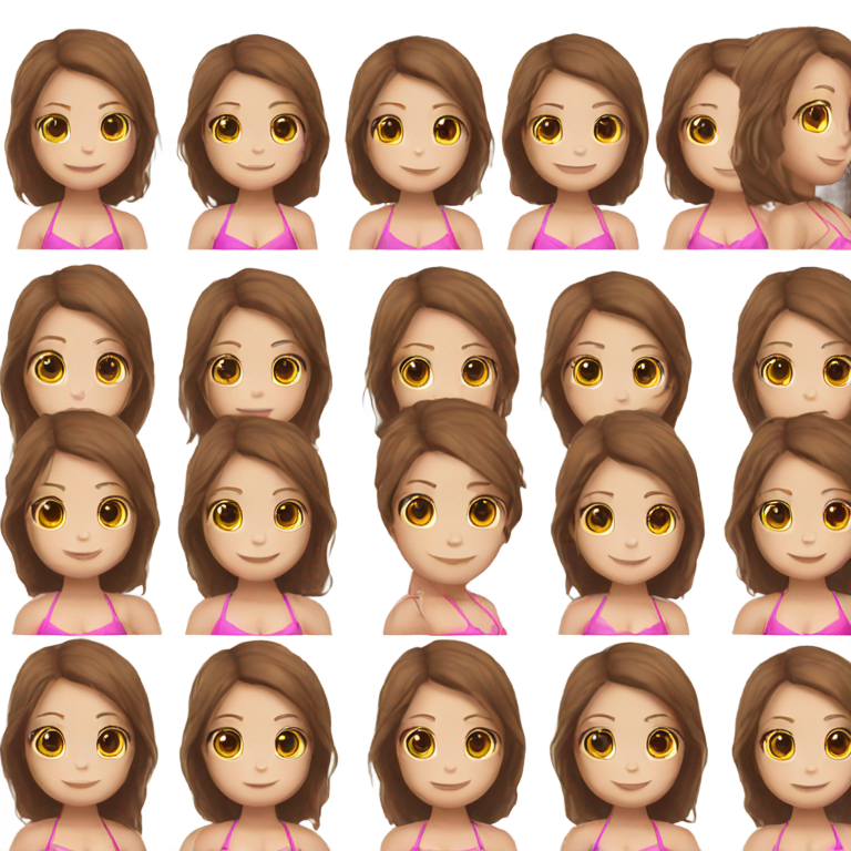 genmoji：棕发棕眼女孩穿粉色泳衣在海边