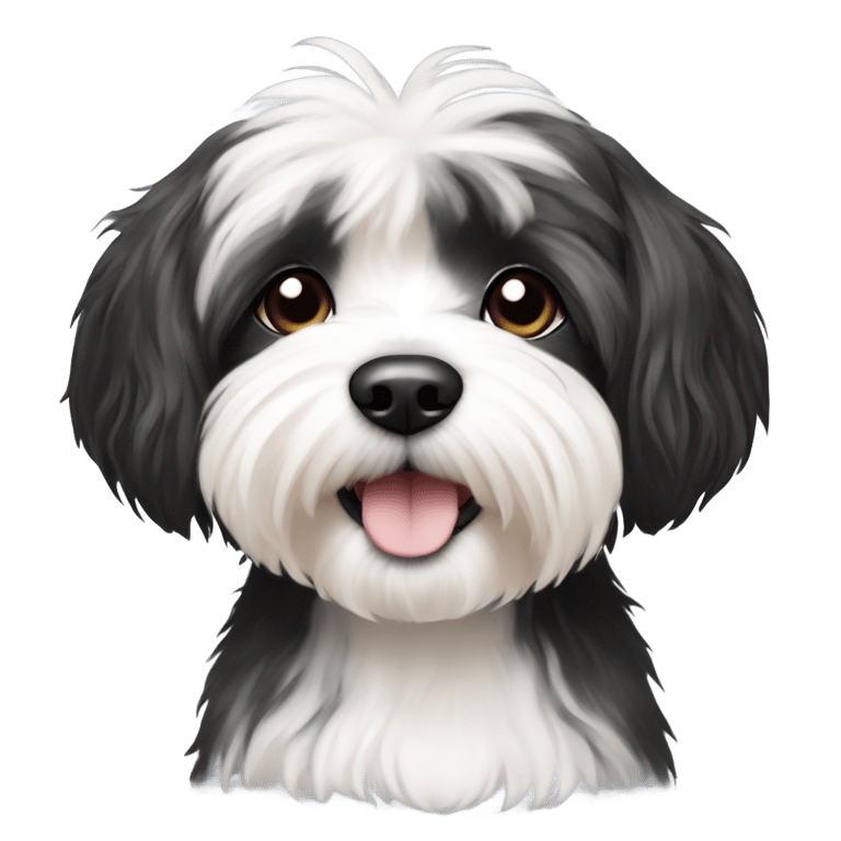 絵文字：A small havanese dog with a shortish cut black and white