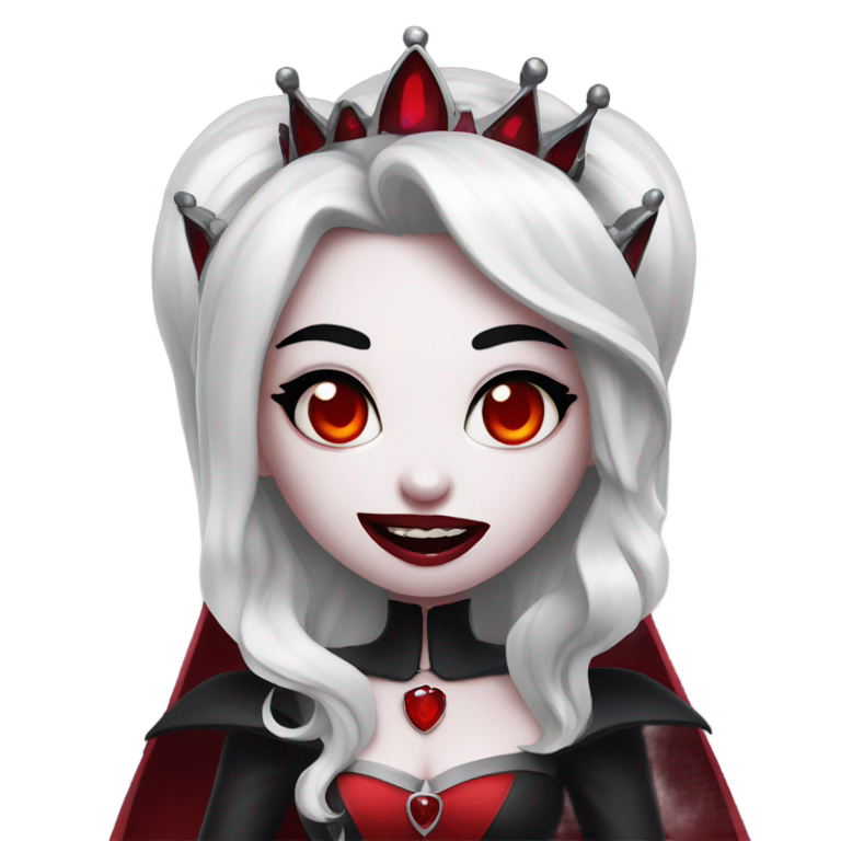 genmoji：邪恶的吸血鬼公主，戴着暗红宝石王冠，皮肤纯白，嘴角滴着红血，黑色长发。