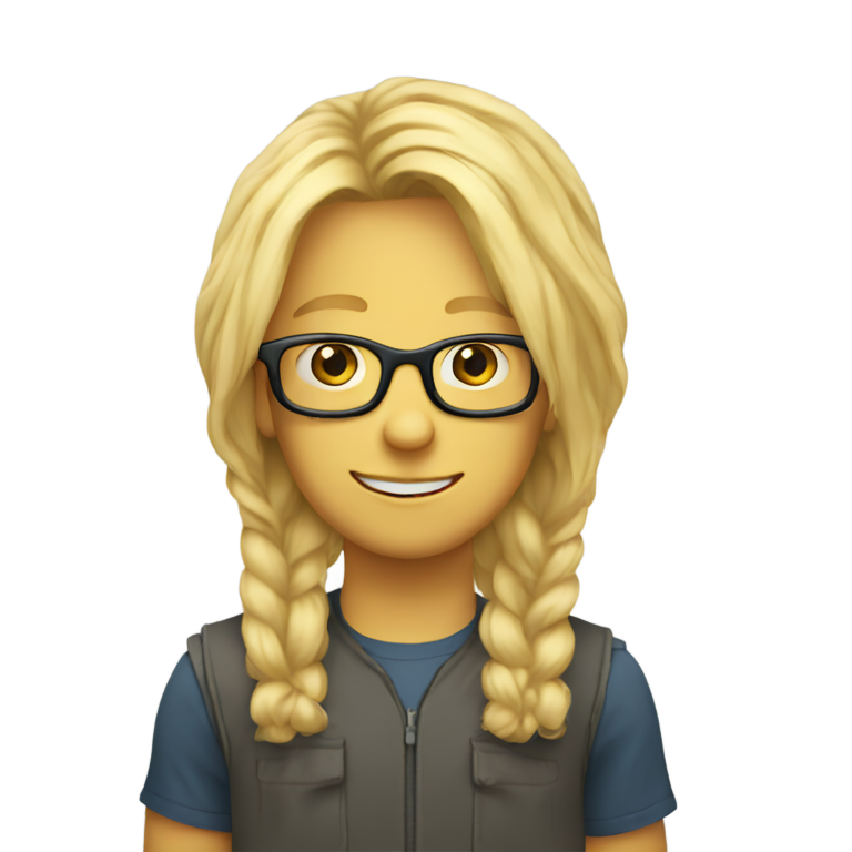 genmoji : Kipton avec beaucoup de cheveux blonds raides et un enfant portant des lunettes