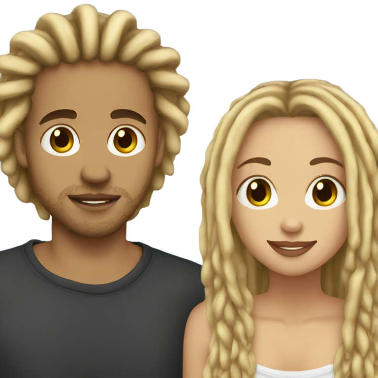 genmoji : Couple dreadlocks, amour, peau claire, cheveux longs, fille blonde
