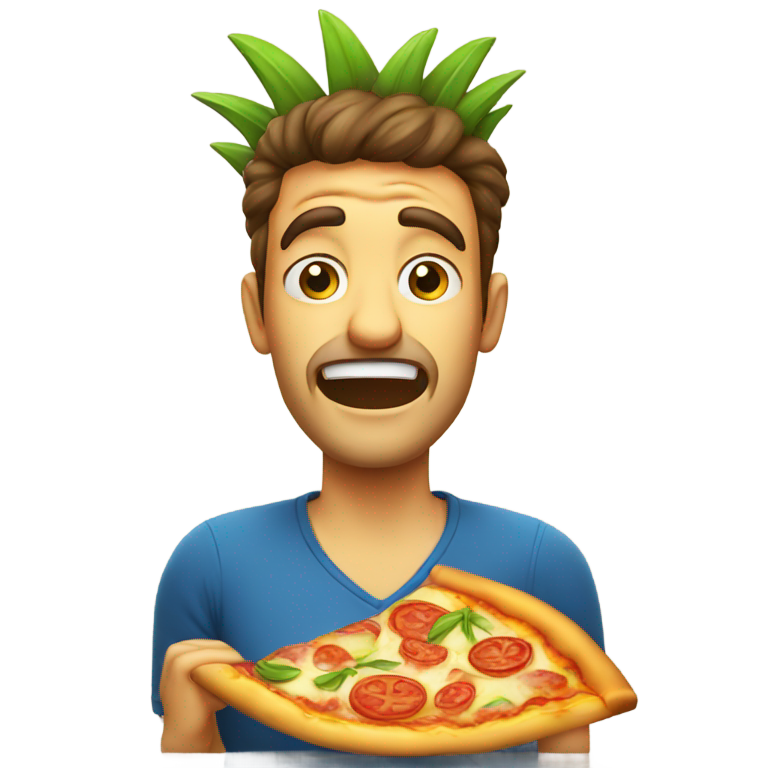 genmoji: an Italian man putting pineapple on a pizza and crying