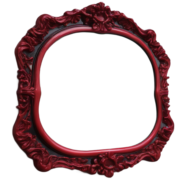genmoji: red frame gothic vintage black glass mirror