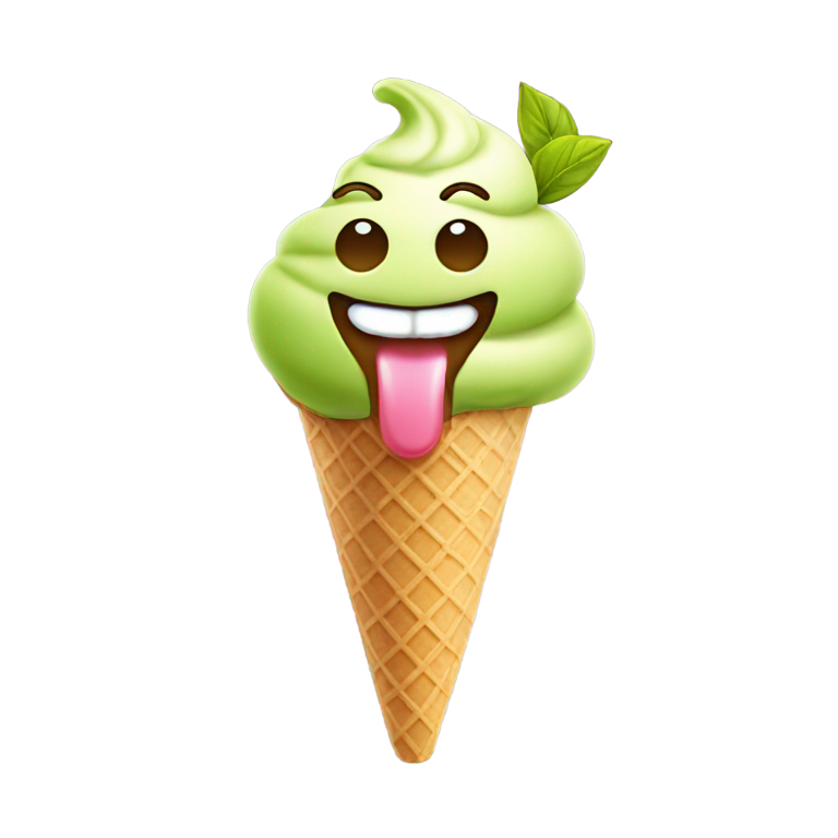 絵文字：ピスタチオアイスを舐める笑顔