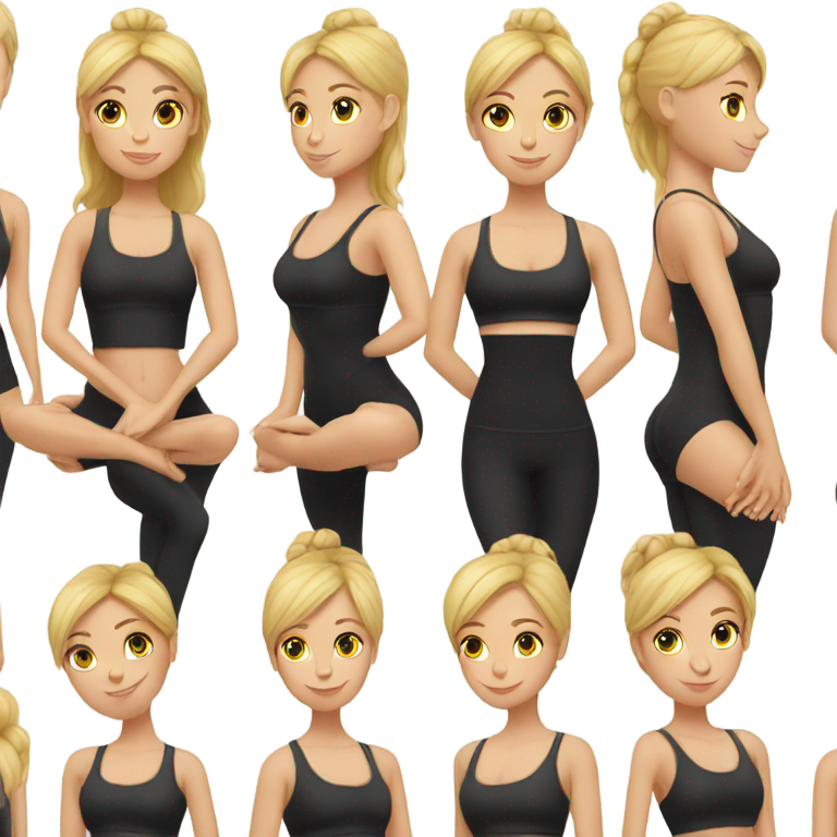 genmoji : Fille blonde en tenue de yoga noire faisant du Pilates