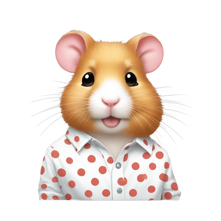 絵文字：Light red hamster wears a white shirt with colored polka dots