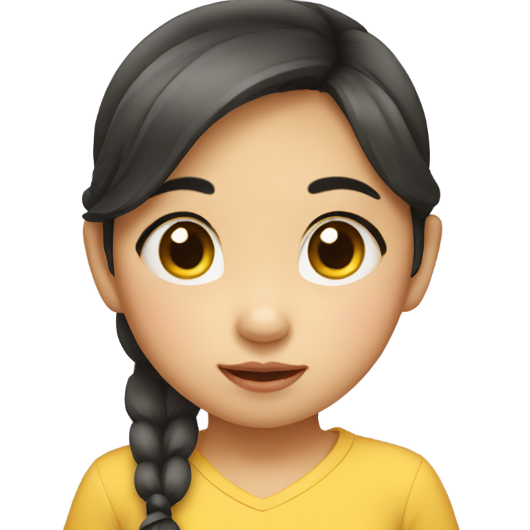genmoji : Petite fille asiatique, main sur les joues, chemise jaune