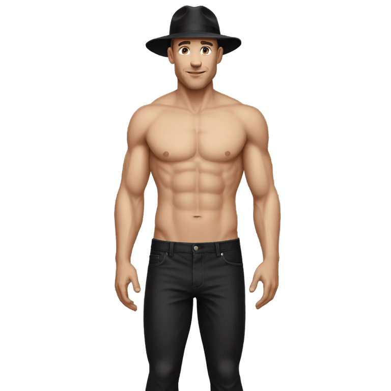 絵文字：white man hat black pants shirtless