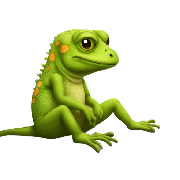 genmoji : Un lézard triste sur un banc