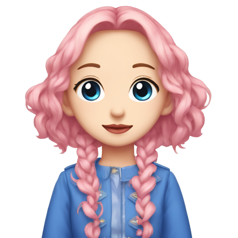 genmoji：Nayeon con ropa azul, ojos coreanos y mejillas rosas