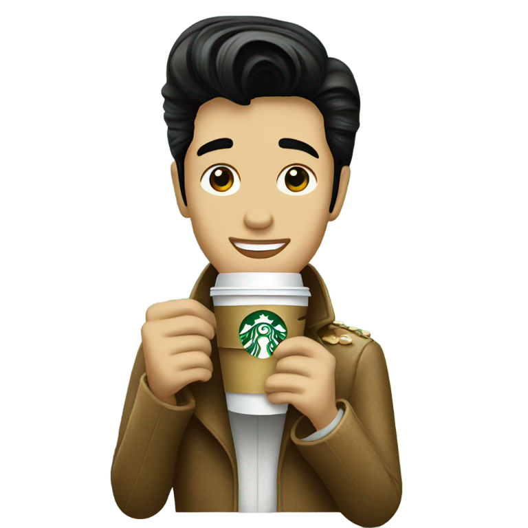genmoji: elvis presley drinking a starbucks