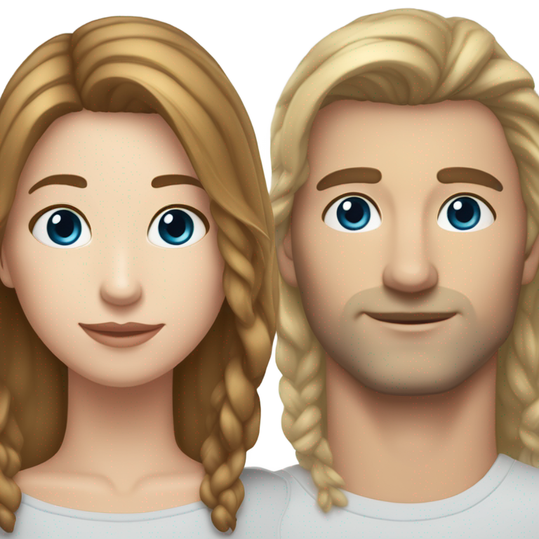 genmoji : Un couple s'embrassant : elle a les cheveux châtains clairs courts et les yeux bleus, lui a les cheveux châtains courts et les yeux bleus.