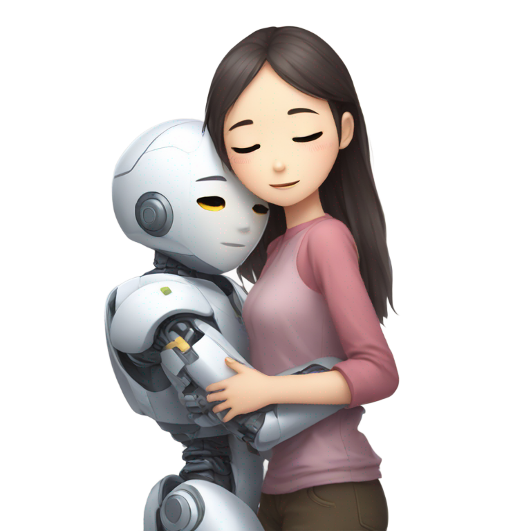 絵文字：アニメ少女が可愛いロボットを抱きしめる