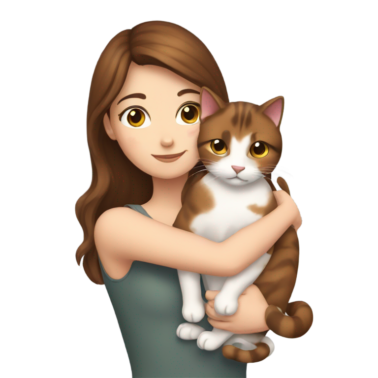genmoji：棕发女孩拥抱三花猫