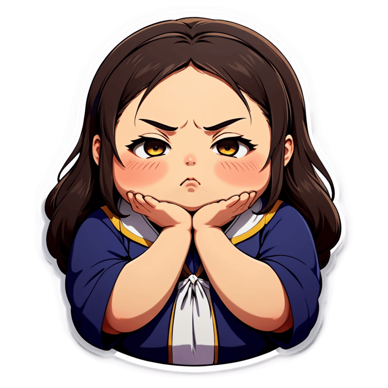 genmoji：一个可爱的、非常胖乎乎的动漫女性，采用传统aegyo动漫风格，做出悲伤恳求的表情。非常大的悲伤恳求眼睛。
