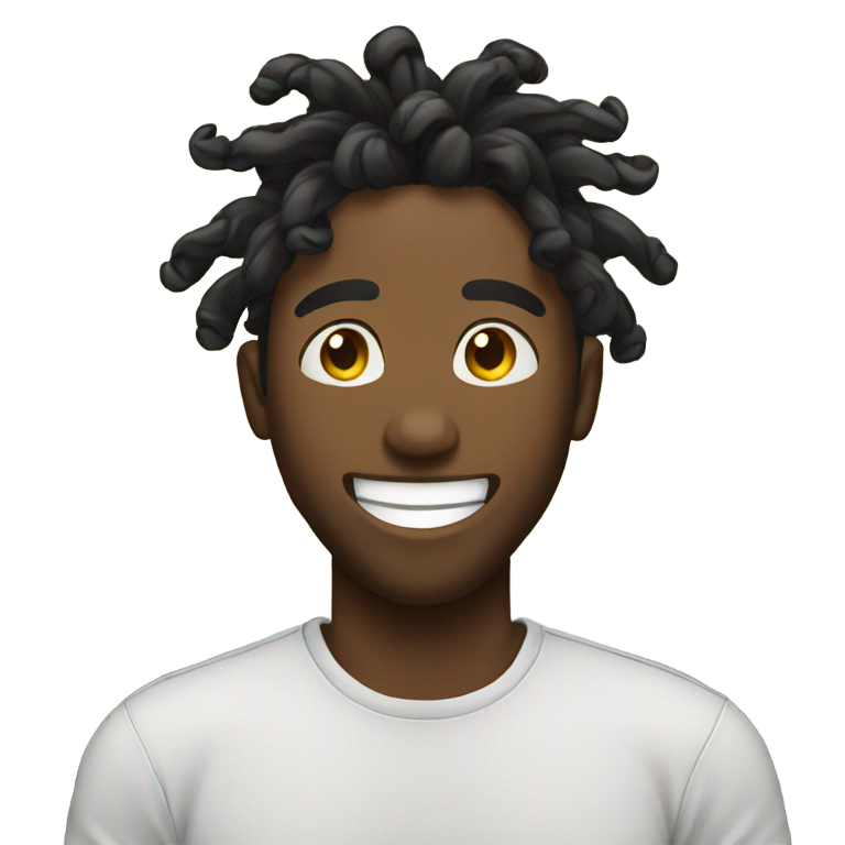 genmoji : Homme noir aux dreads courtes et ébouriffées, en train de rire