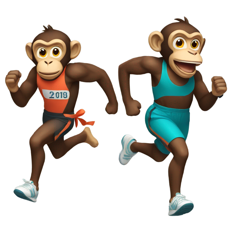 genmoji：两只猴子穿着运动服一起跑步