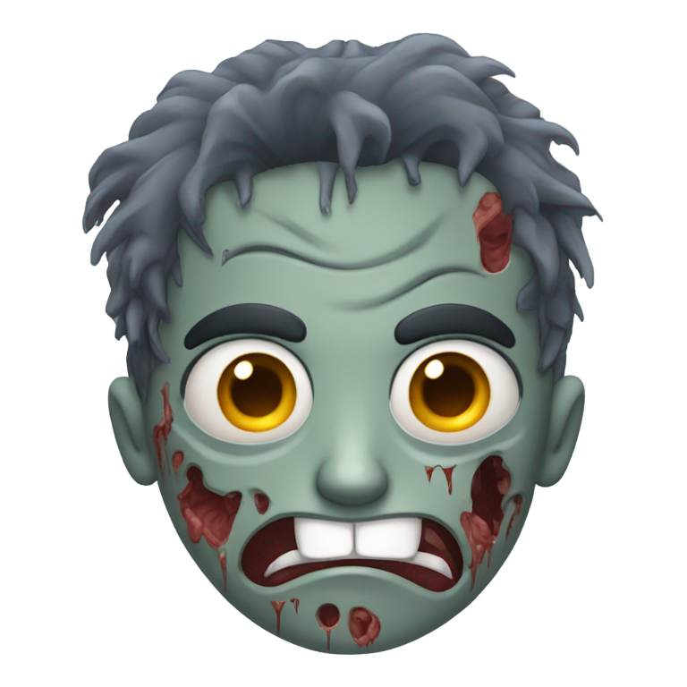 genmoji：一个男孩发型的僵尸，露出大脑，皱着眉头