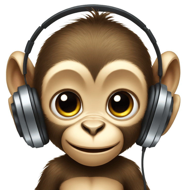 絵文字：baby monkey with big eyes listening to headphones holding an ipod