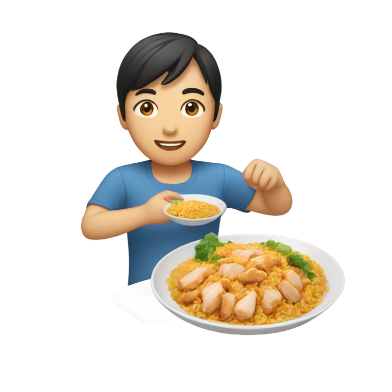 絵文字：アジア人が鶏肉とご飯の載った皿を持っている