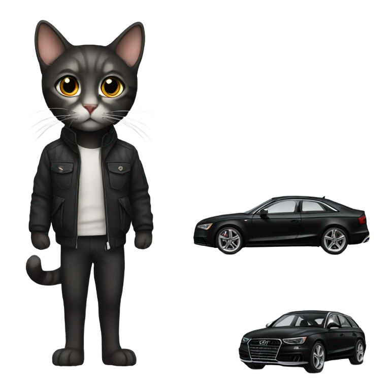 絵文字：黒いアウディの車と猫