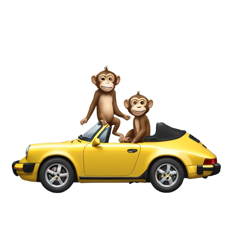 genmoji：两只猴子在保时捷911敞篷车里