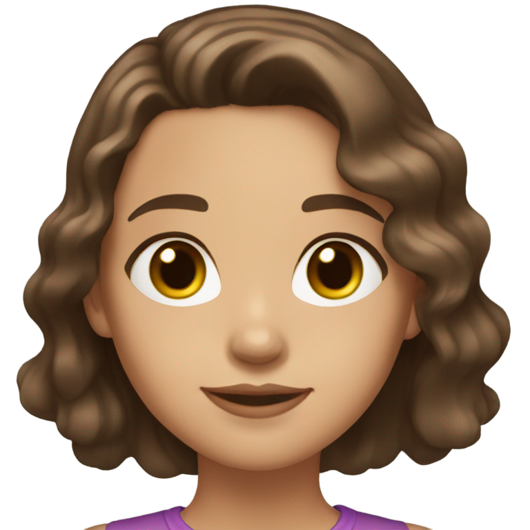 genmoji: Make me a light skinned slightly tan girl with collarbone length dark brown lightly wavy hair with dark brown eyes