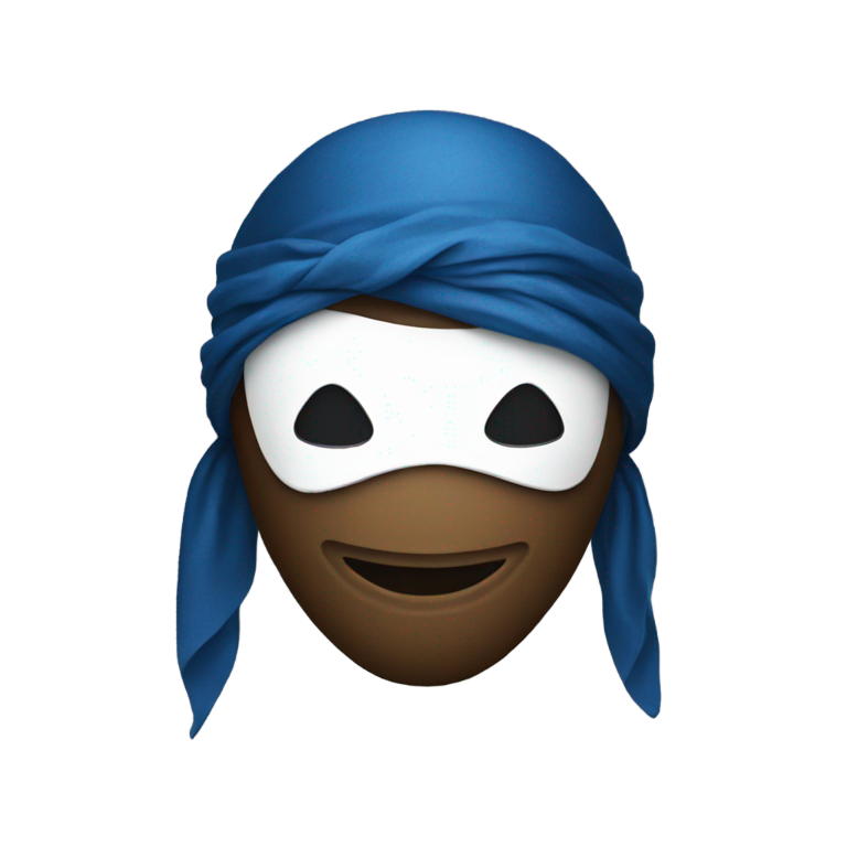 genmoji：黑色笑脸戴着蓝色头巾遮住下半张脸，像个面具