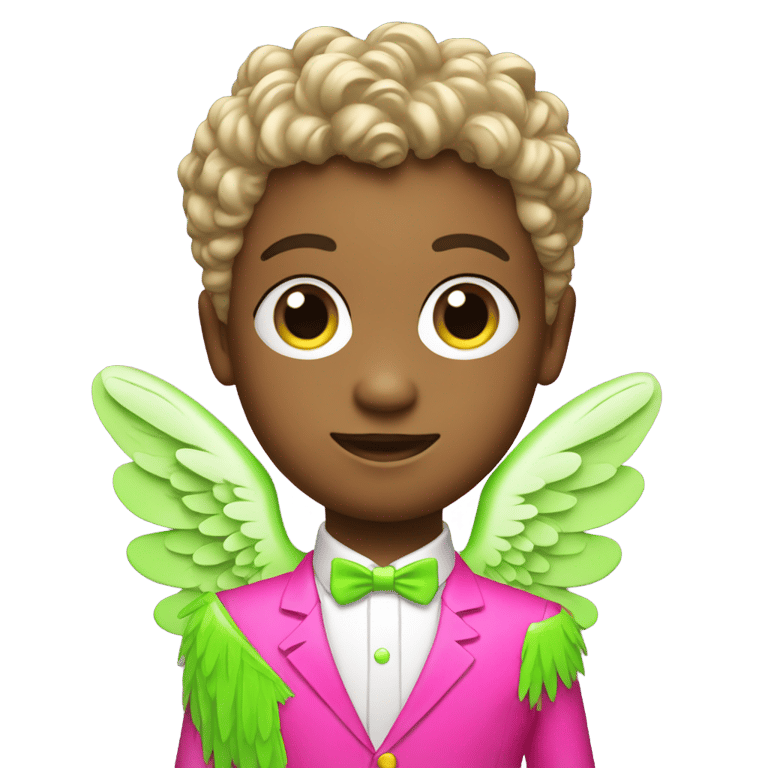 genmoji：天使男孩穿着闪亮的绿色西装和粉红色小裙子