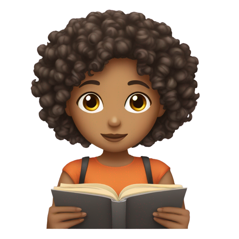 絵文字：「ハンガーゲーム」を読む巻き毛の少女