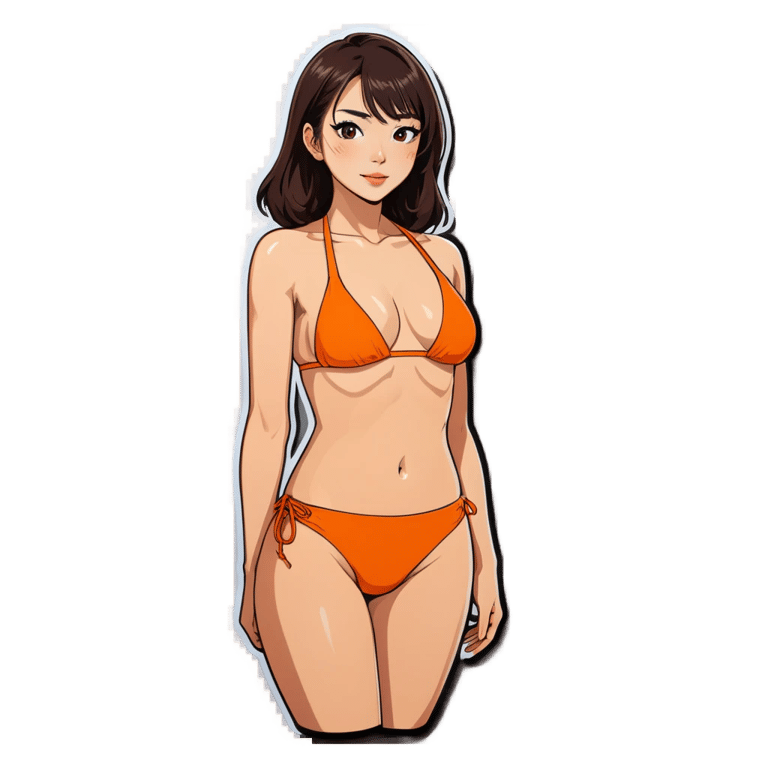 絵文字：オレンジビキニだけを着た日本人女性