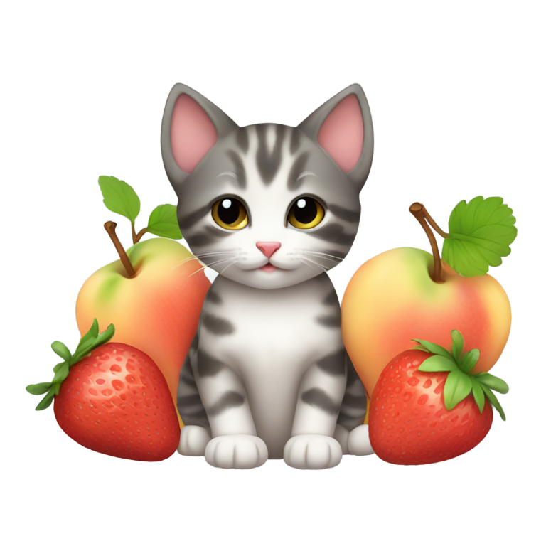 genmoji：可爱的猫咪抱着草莓和桃子