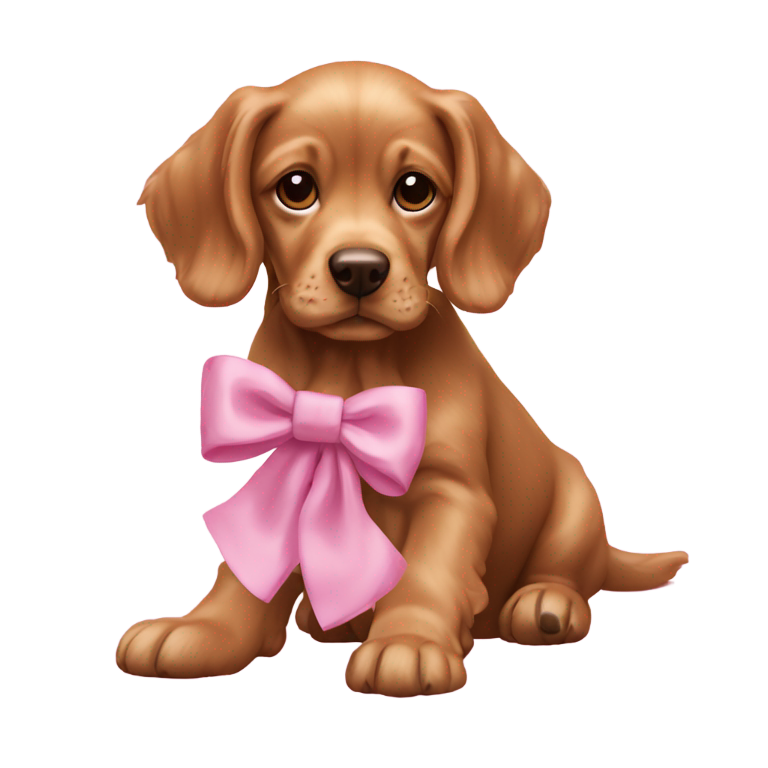 絵文字：コッカー犬の仔犬にピンクの小さなリボン