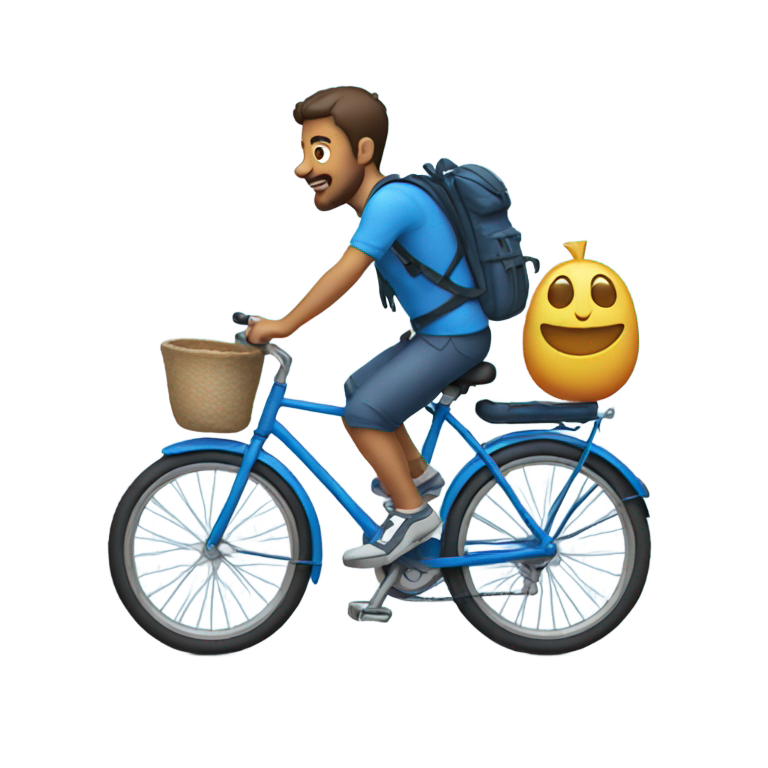 genmoji：骑蓝色自行车的男人，背着大蓝色背包的emoji