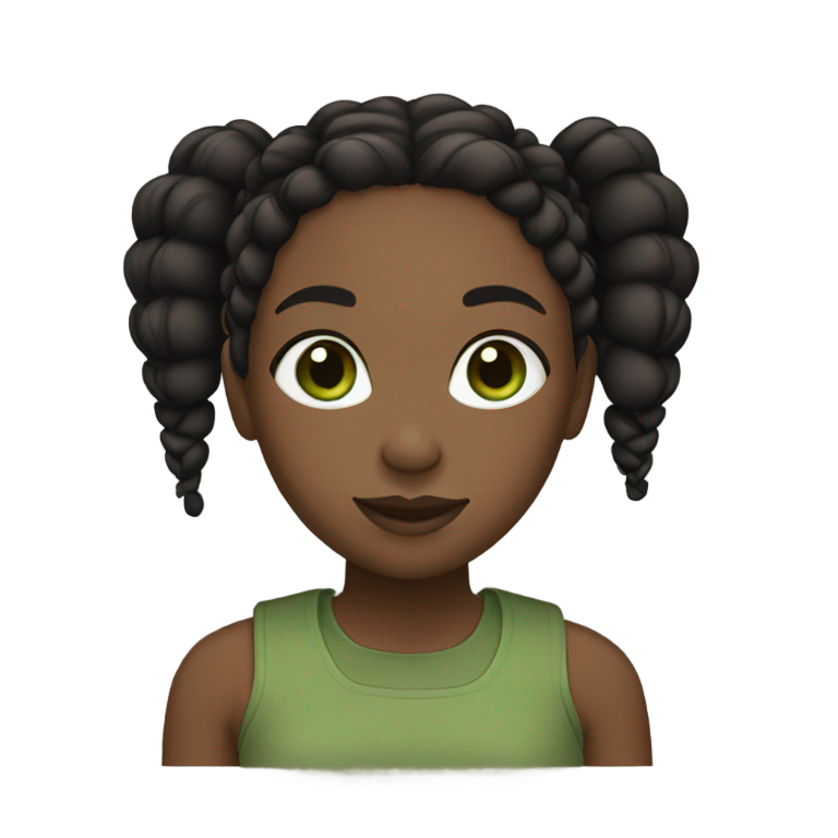 絵文字：black girl with braids with a green undertone, brown eyes and a black tank shirt