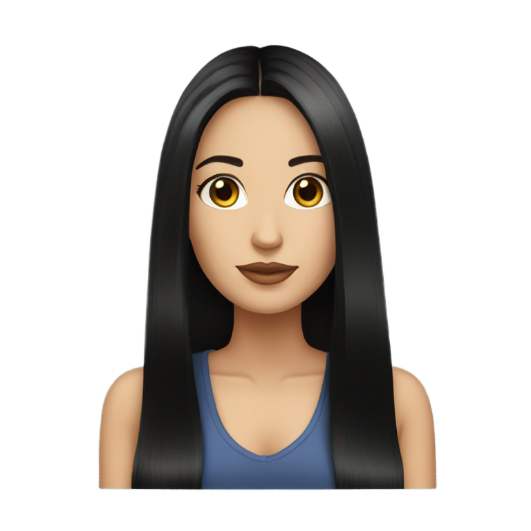 genmoji : Belle fille latine blanche aux cheveux longs et noirs raides