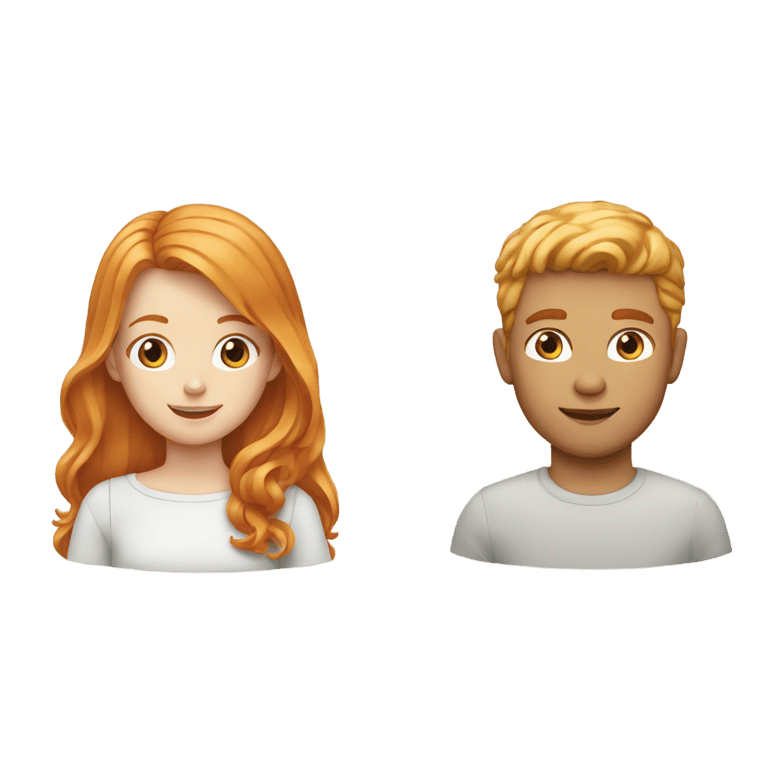 絵文字：ジンジャーヘアの女の子とブロンドヘアの男の子の顔が並んでいます。
