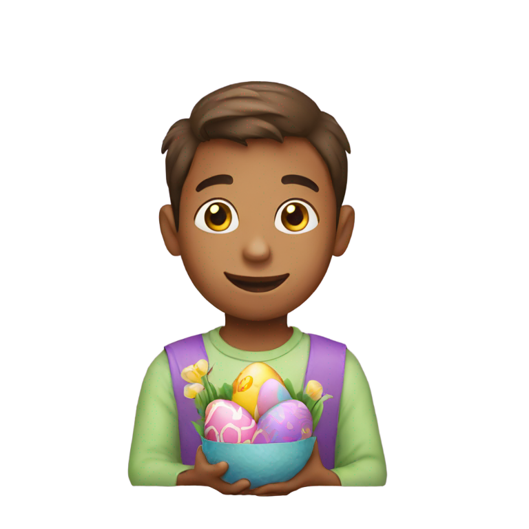 絵文字：男の子がイースターエッグを持っている