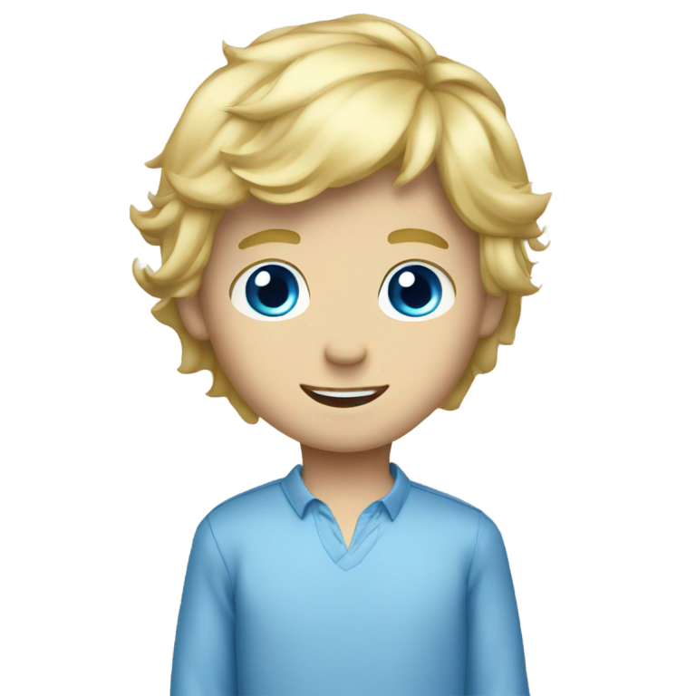 genmoji : Beau garçon aux cheveux blonds avec une frange et des yeux bleus