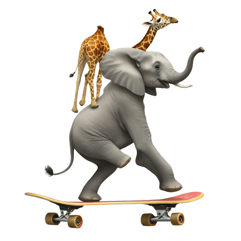 絵文字：Elephant riding a skateboard on top of a giraffe