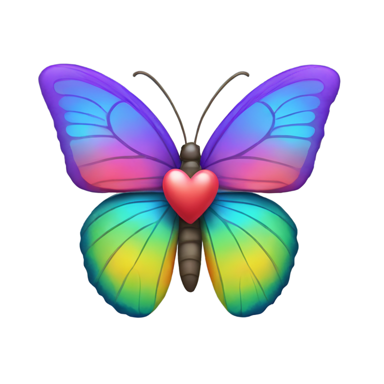 genmoji：敏锐的蝴蝶，捧着彩虹心