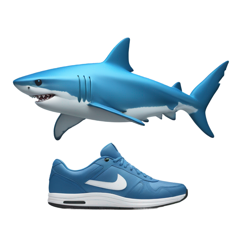 genmoji：shark with legs and low nike blue sneakers on it