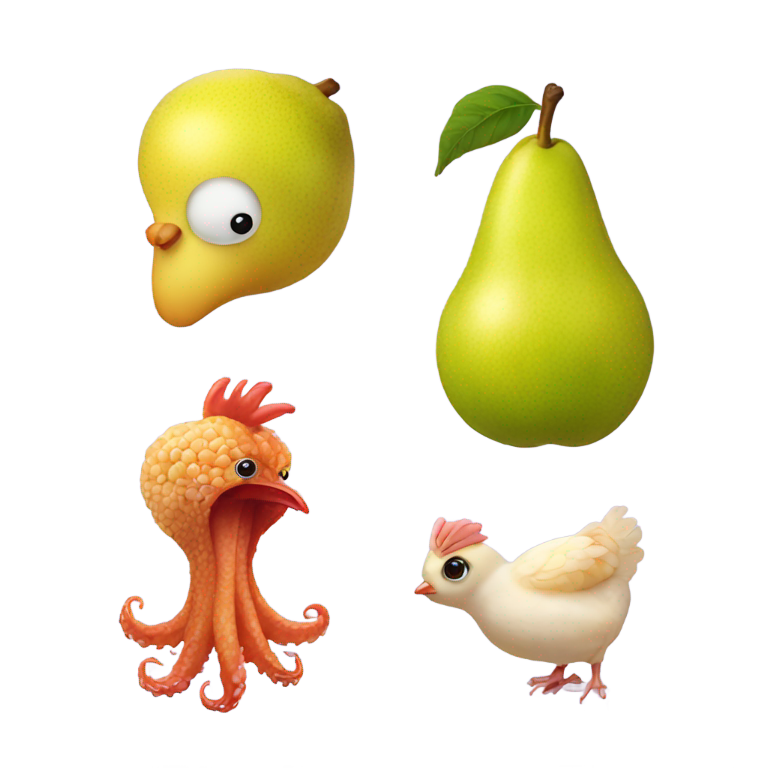 絵文字：梨、鶏、イカ