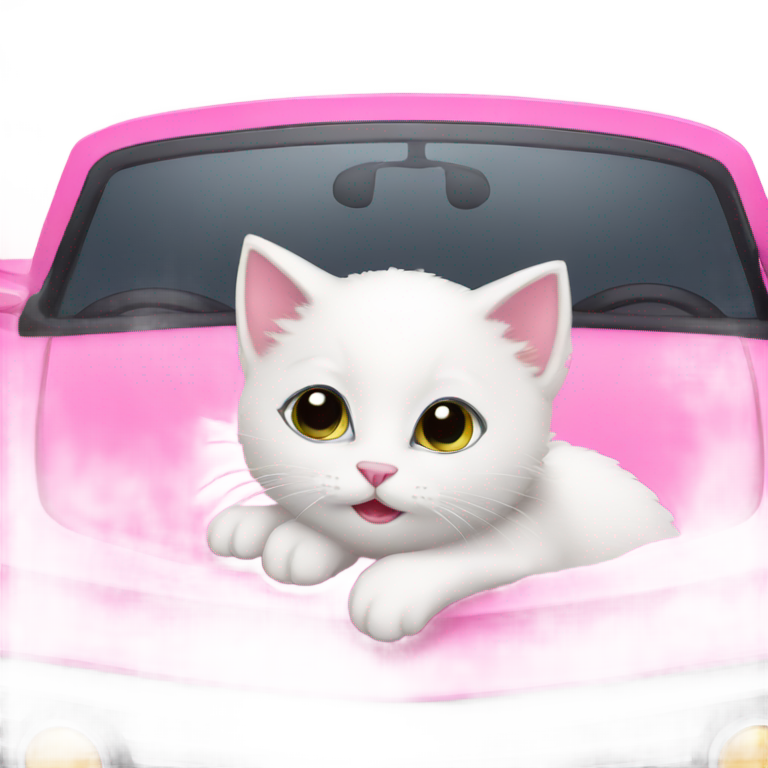 絵文字：a little white kitten driving a pink convertible