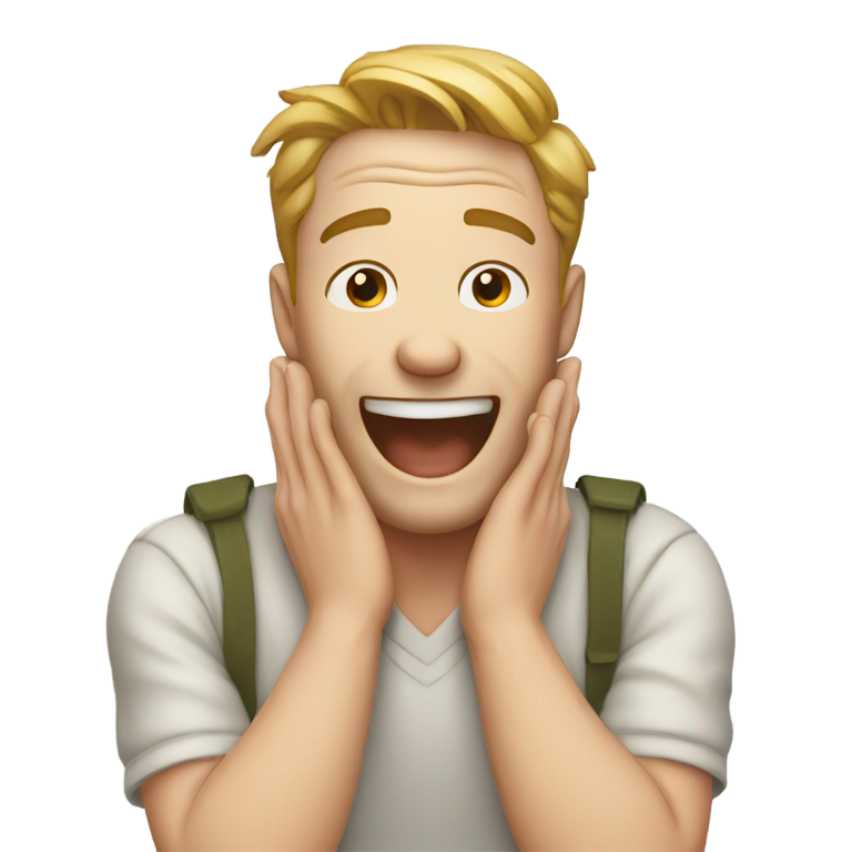 genmoji : Homme blanc s'étranglant, les mains autour du cou, en riant