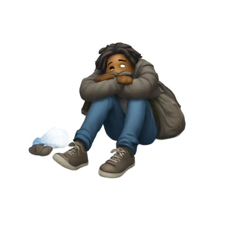 genmoji : Un sans-abri toxicomane allongé sur le trottoir