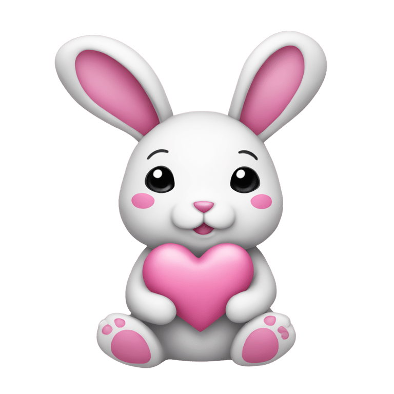 genmoji：可爱的绒毛兔子，抱着几颗粉红色的心