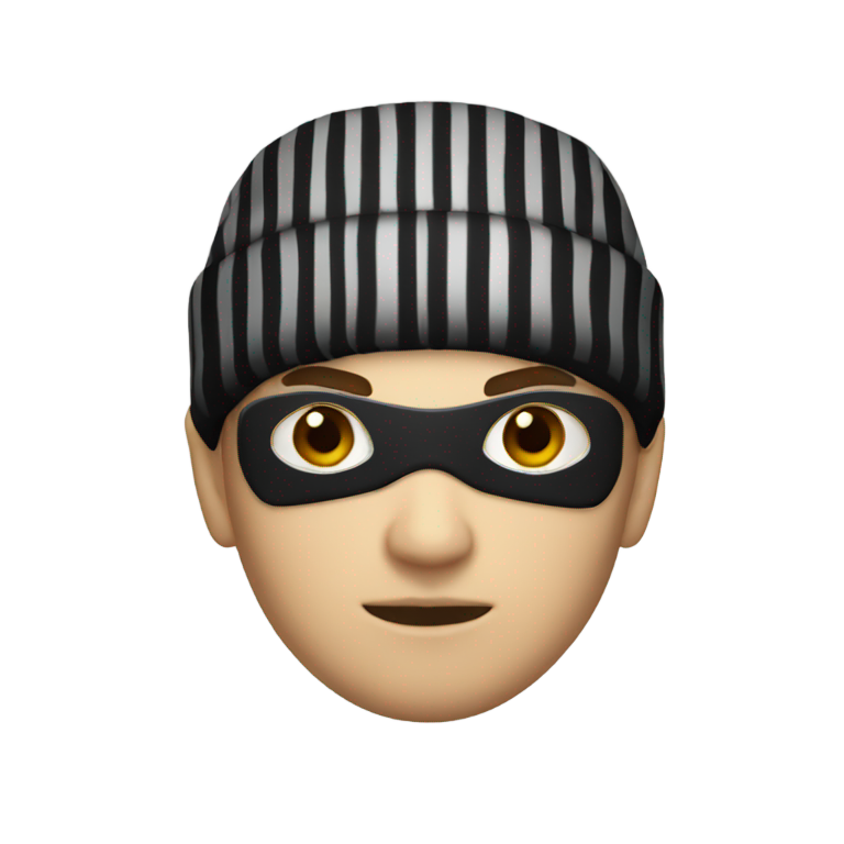 genmoji：身穿黑白条纹衫，戴黑面罩和贝雷帽的抢劫犯