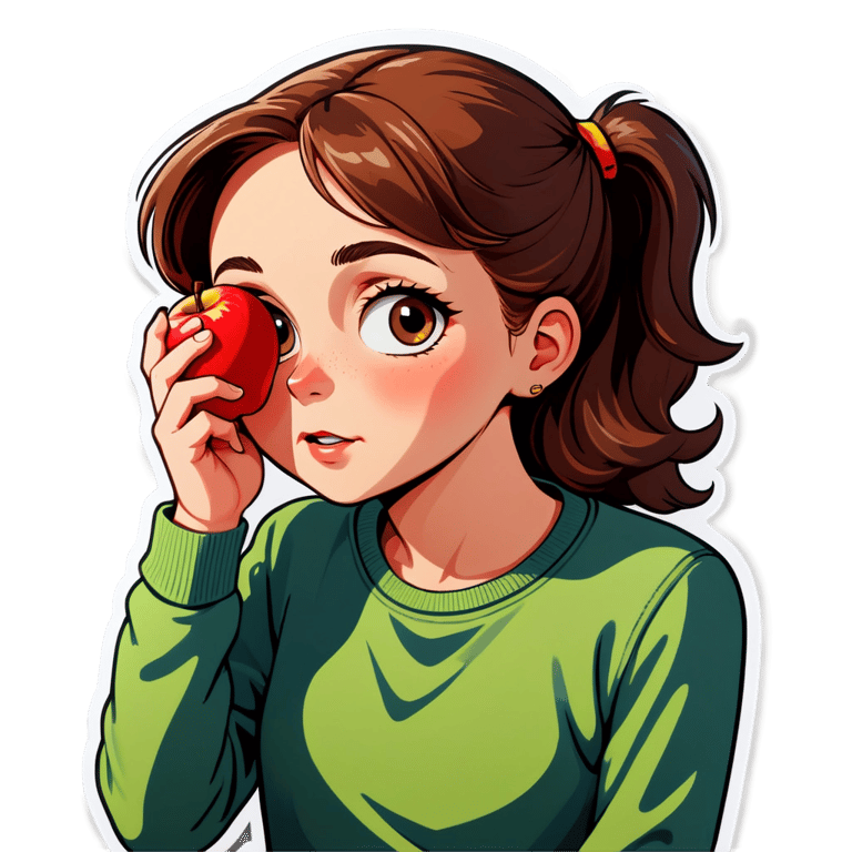 genmoji：思考中的女孩和苹果